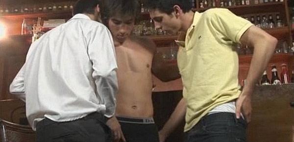  Horny Gay Threesome At The Bar